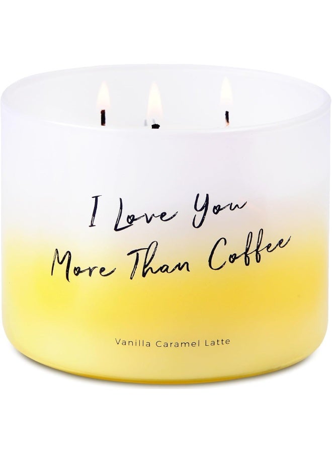 T&H Vanilla Caramel Latte 3 Wick Candle Scented | I Love You More Than Coffee Candle | Quote Candles for Home Scented | Coffee Scented Candles Stress Relief | Large Relaxing Aromatherapy Soy Candles 16 Oz - Image 1